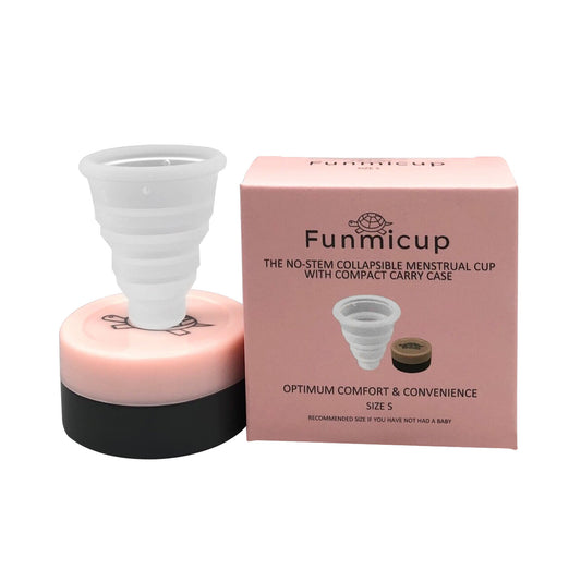 Funmicup No-stem Collapsible Menstrual Cup - Small white background with case and cup